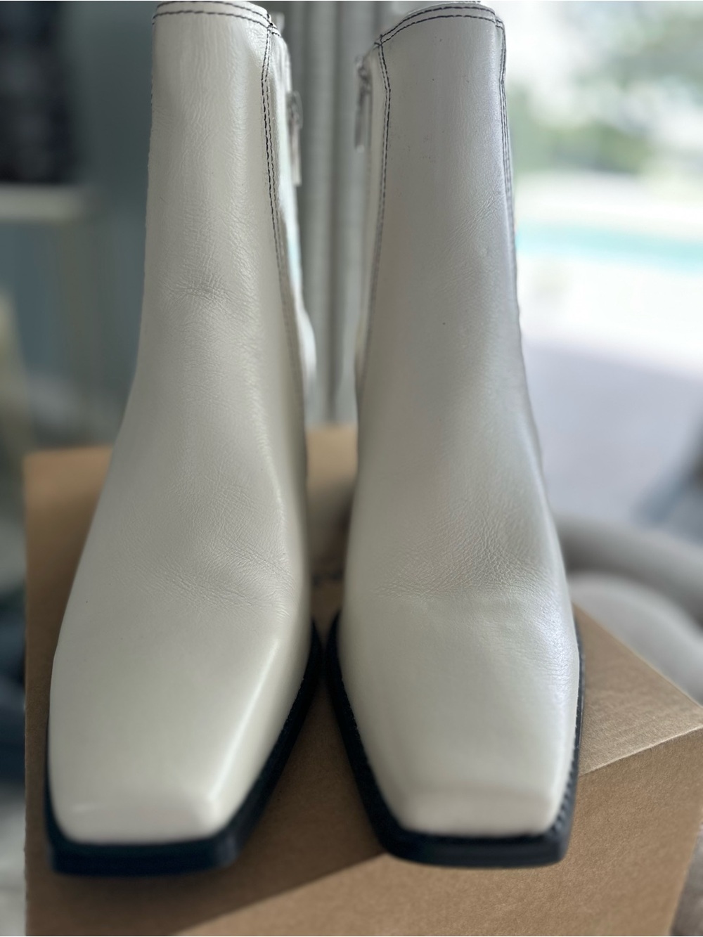 Vince Camuto Cream Leather Square-Toe Ankle Booties